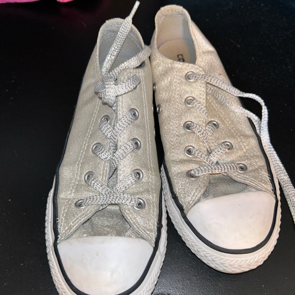 Converse Girl's CT Double-Tongue OX White/Silver Sneakers Junior Sz 3 659348F